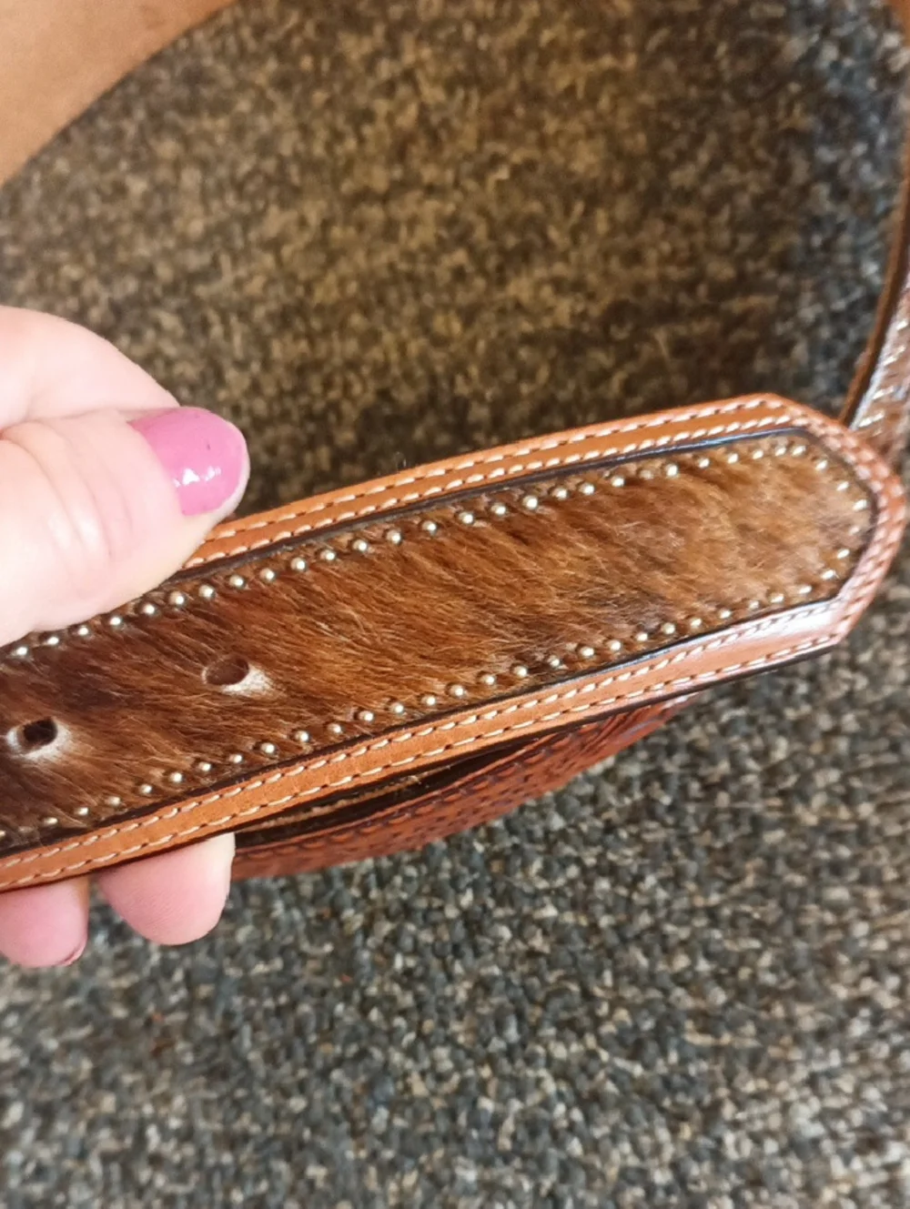 Justin Boots Tooled Brown Leather Western Belt with Silver Buckle Size 36